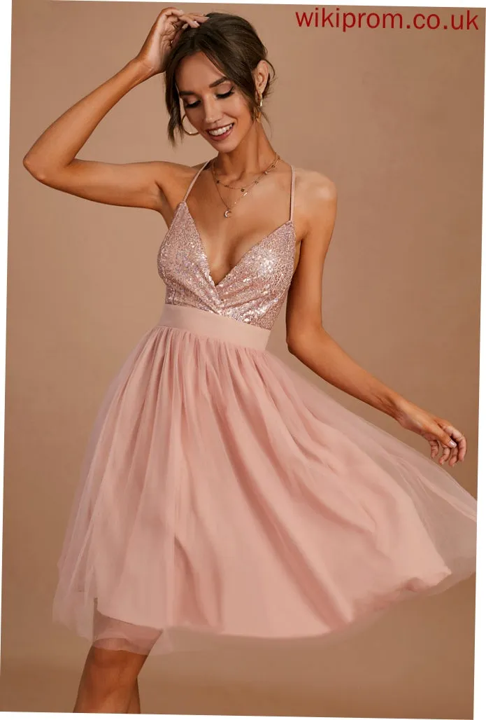 Dresses Sleeveless A-line Ruffle Sexy V-Neck Club Dresses Sequins Mini Lace Meadow