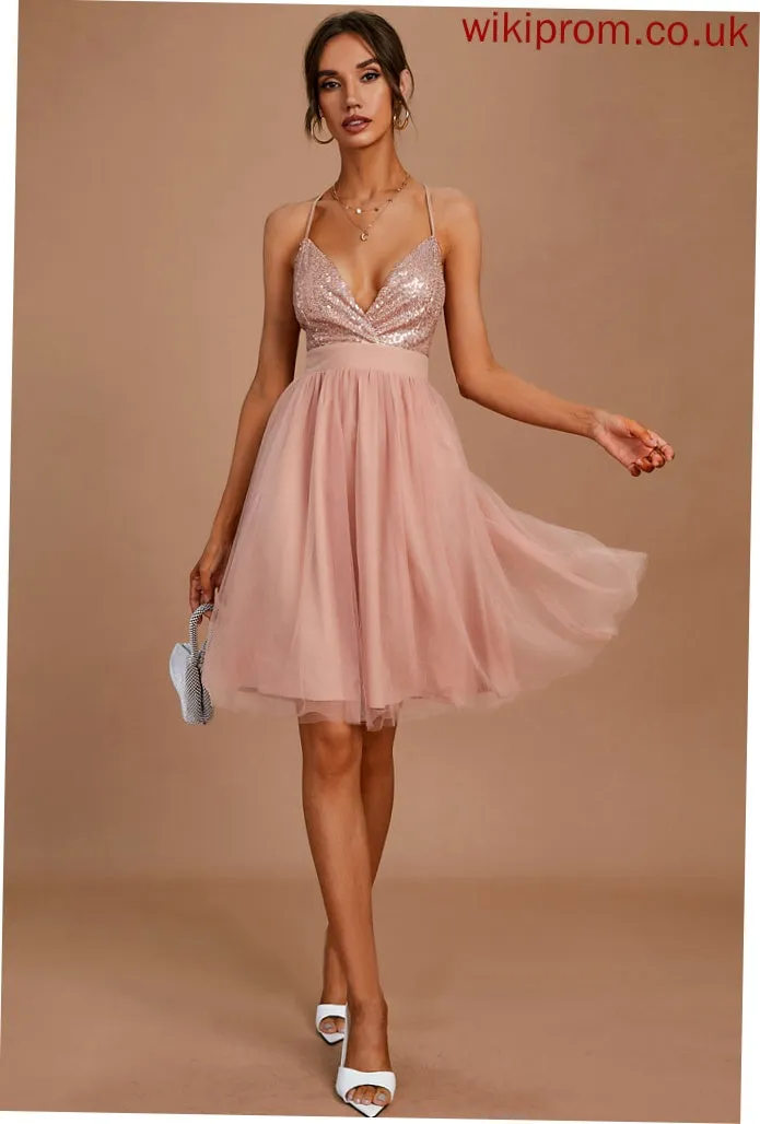 Dresses Sleeveless A-line Ruffle Sexy V-Neck Club Dresses Sequins Mini Lace Meadow