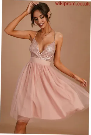 Dresses Sleeveless A-line Ruffle Sexy V-Neck Club Dresses Sequins Mini Lace Meadow