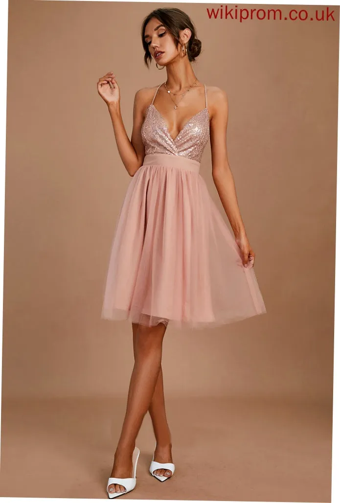 Dresses Sleeveless A-line Ruffle Sexy V-Neck Club Dresses Sequins Mini Lace Meadow