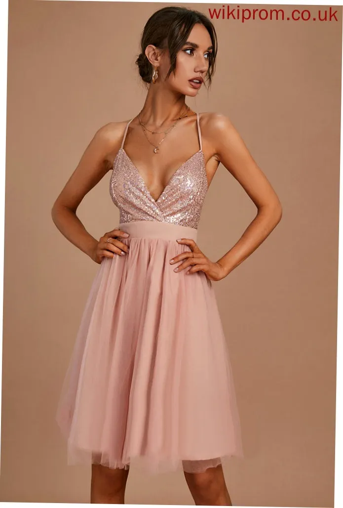 Dresses Sleeveless A-line Ruffle Sexy V-Neck Club Dresses Sequins Mini Lace Meadow