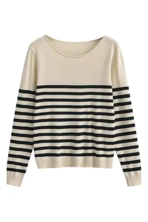 'Ellen' Round-Neck Striped Pullover (2 Colors)