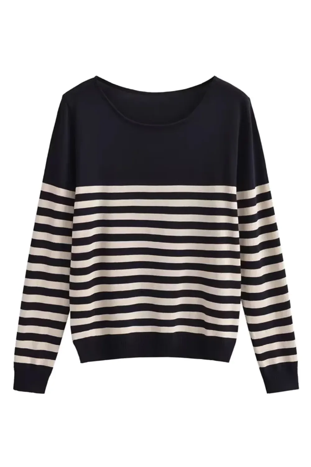 'Ellen' Round-Neck Striped Pullover (2 Colors)