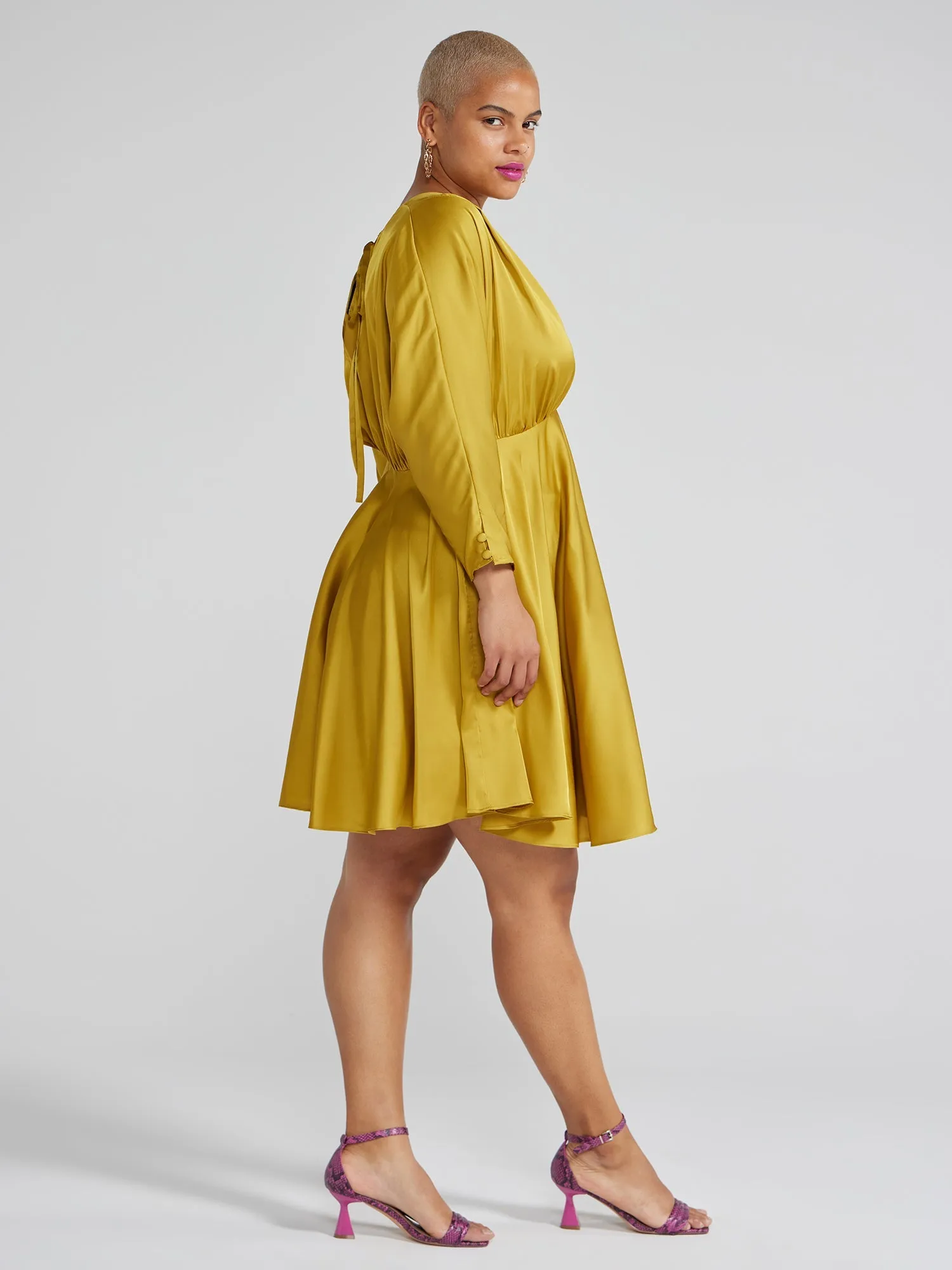 Fashion To Figure - Luciana Deep V-Neck Satin Dress