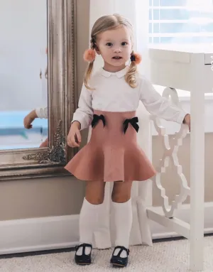 Flare Skirt with Satin Bows, Dusty Pink