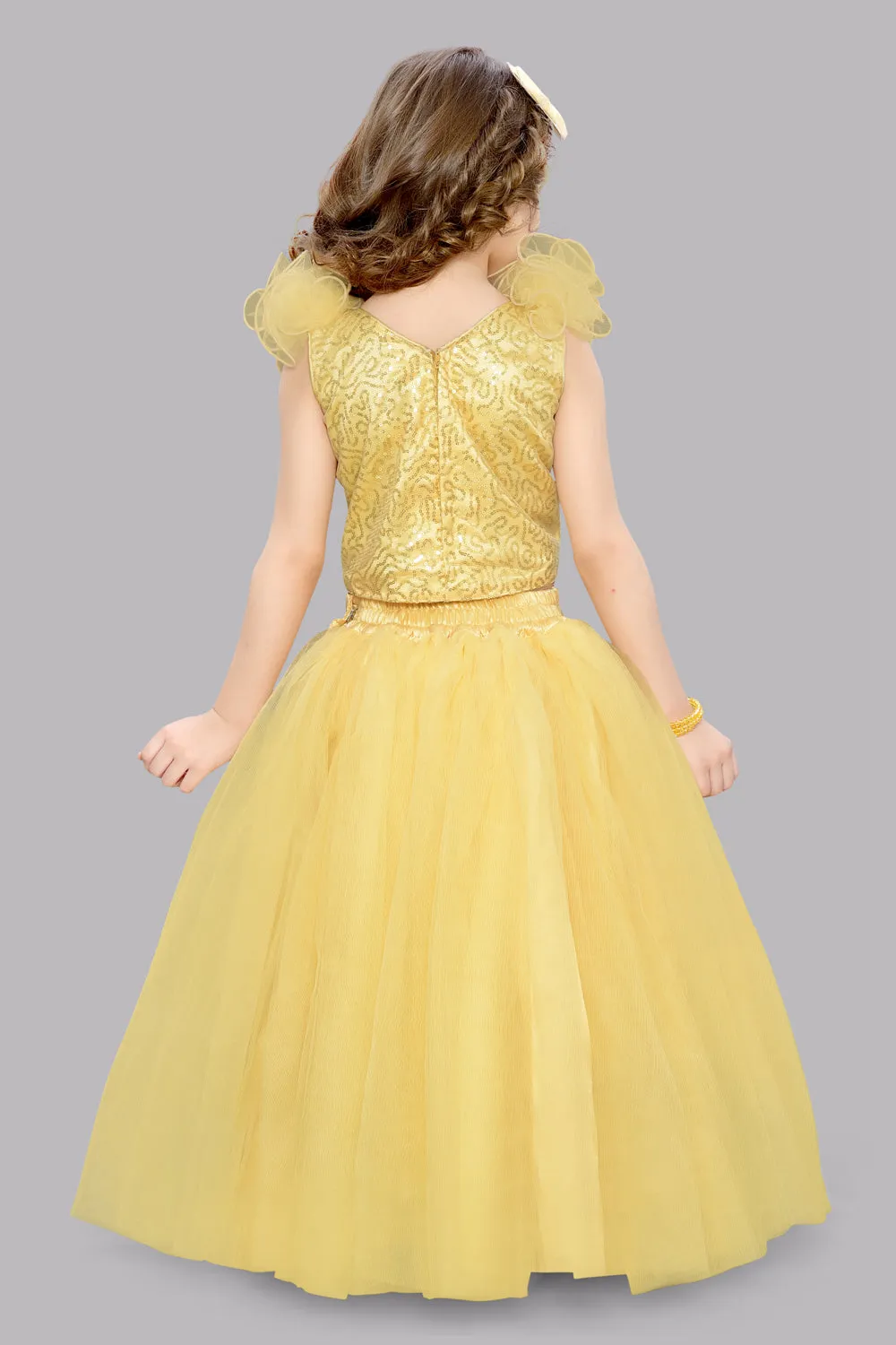 Gold Sequins Ruffle Skirt Top Set