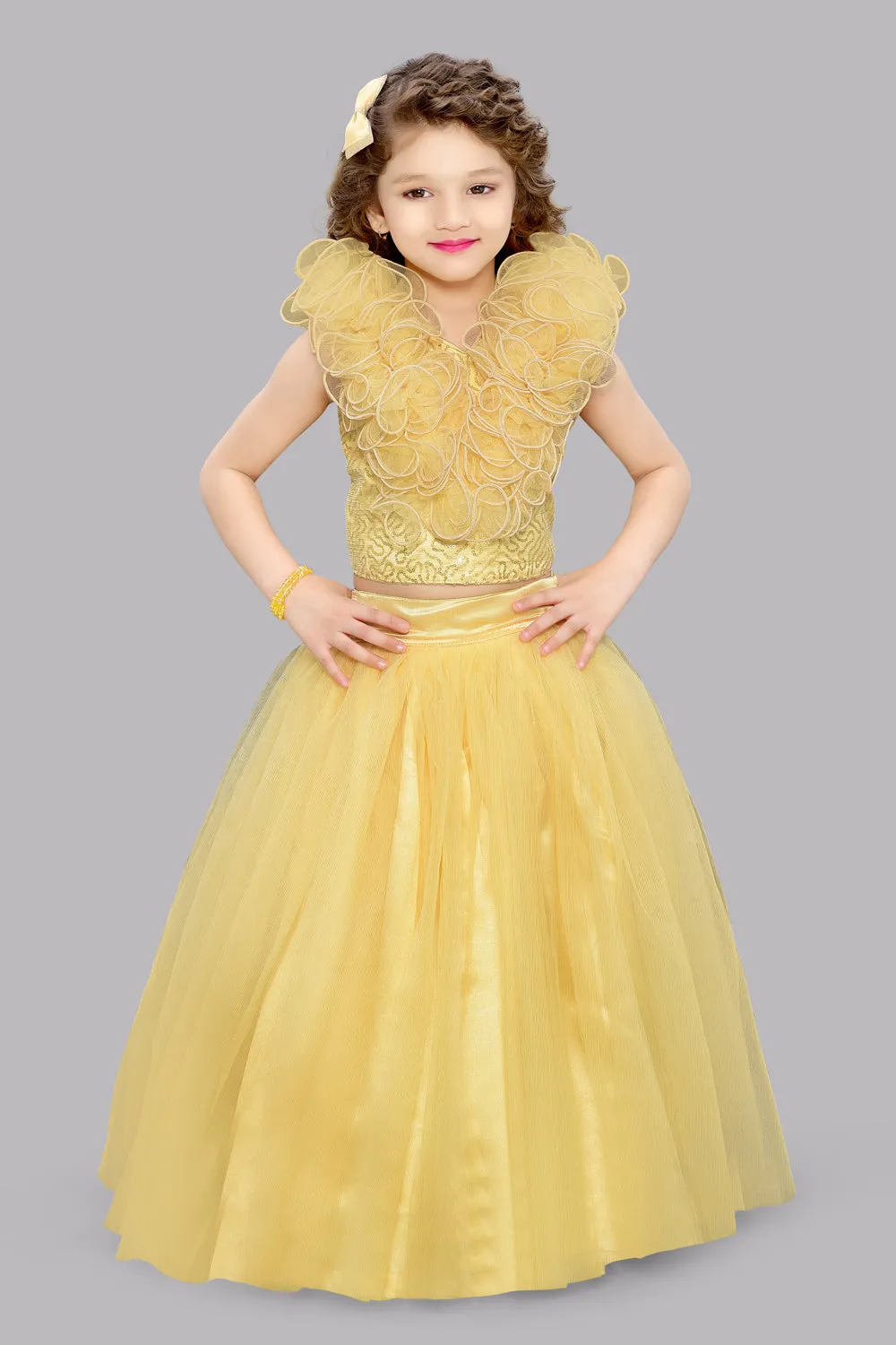 Gold Sequins Ruffle Skirt Top Set