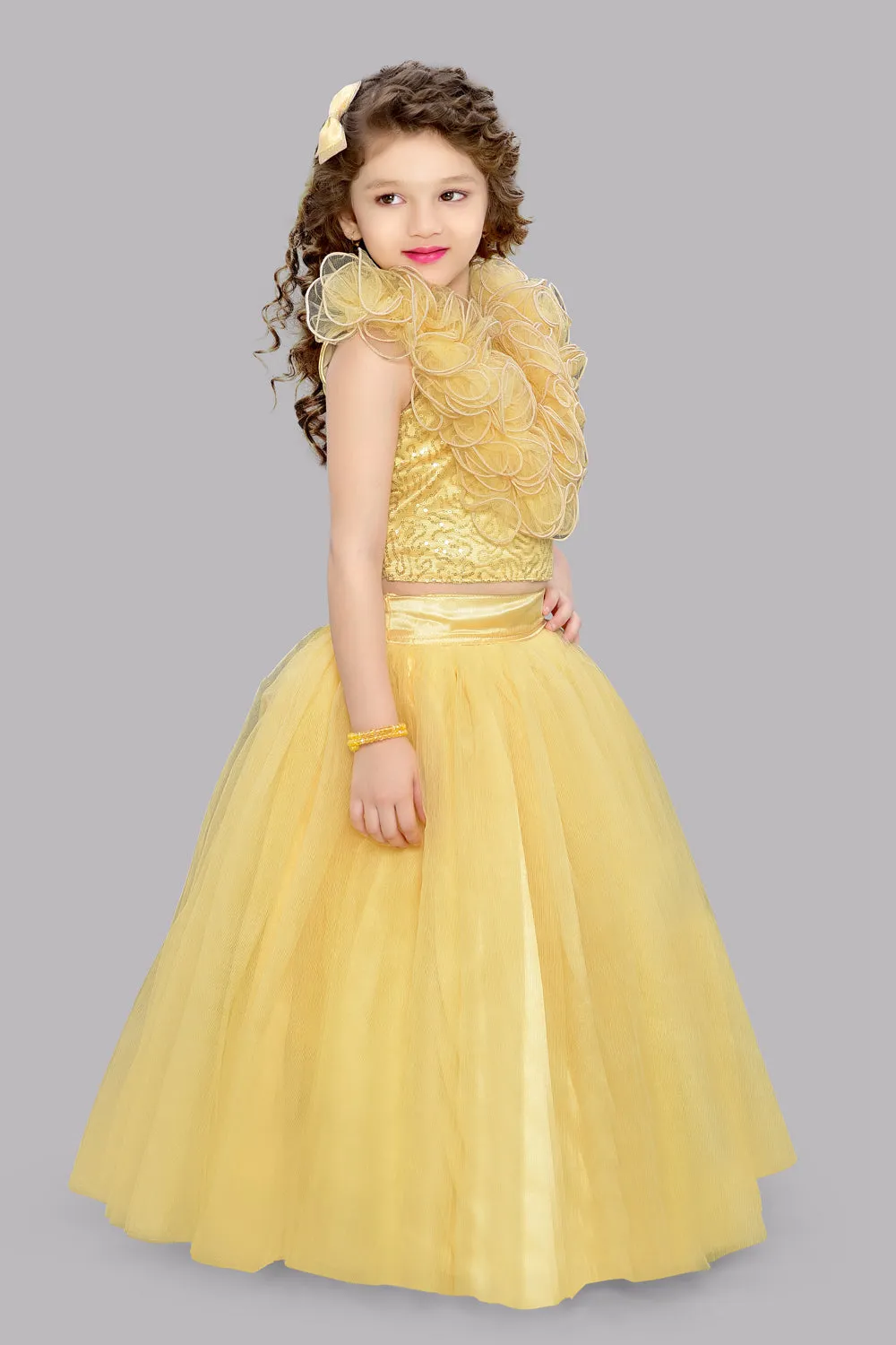 Gold Sequins Ruffle Skirt Top Set