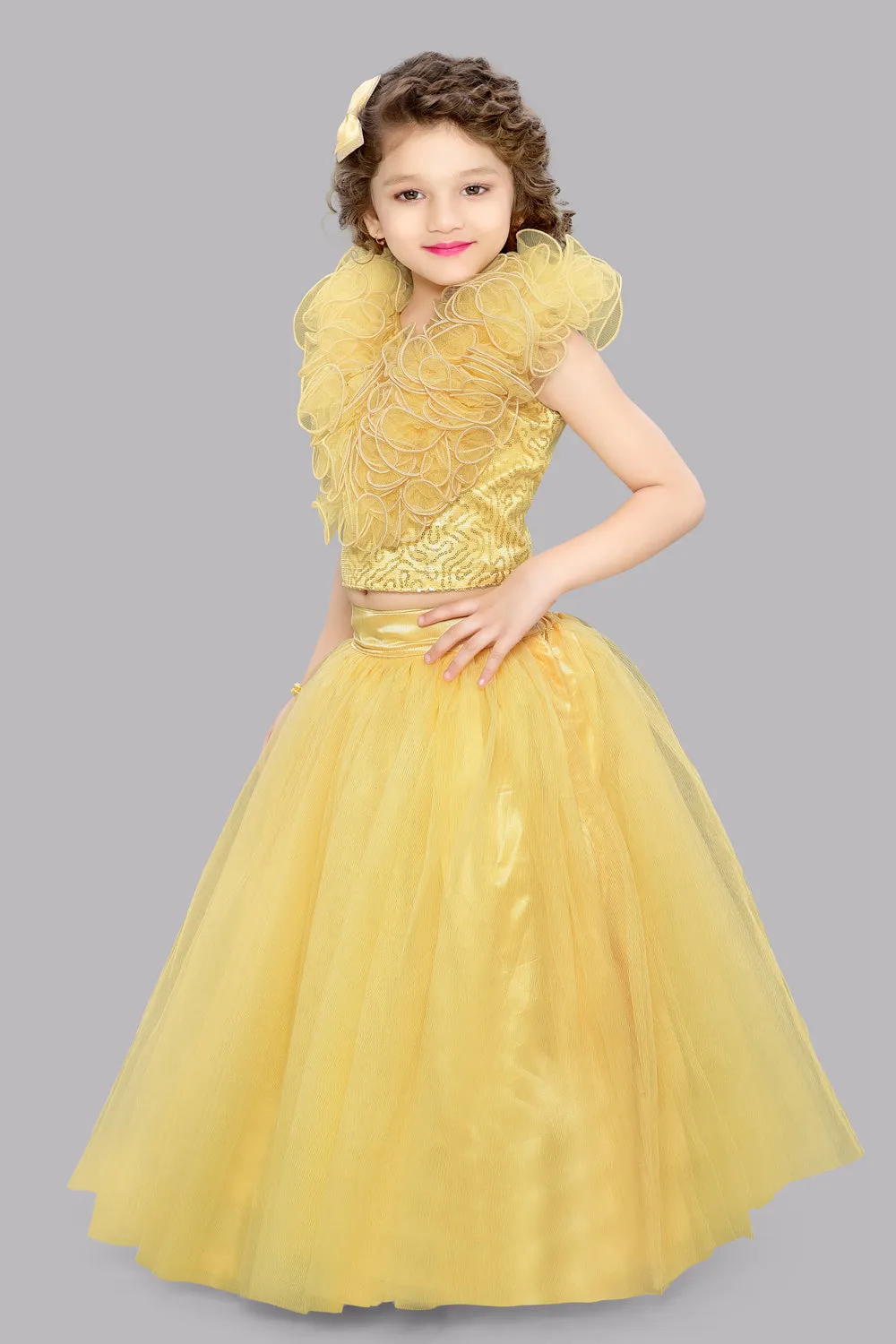 Gold Sequins Ruffle Skirt Top Set