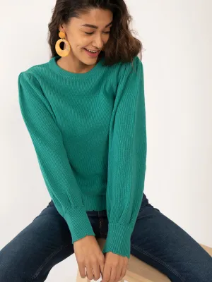 Green Solid Regular Sweaters