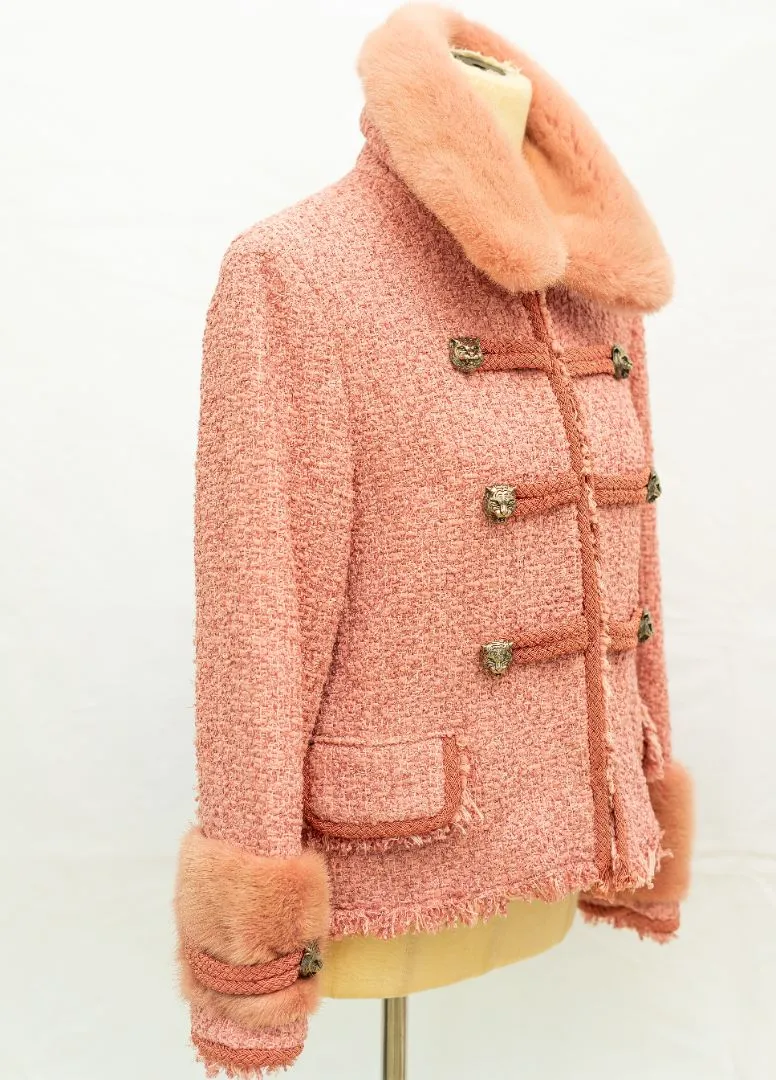 Gucci Pink Tweed Jacket with Fur collar and cuffs