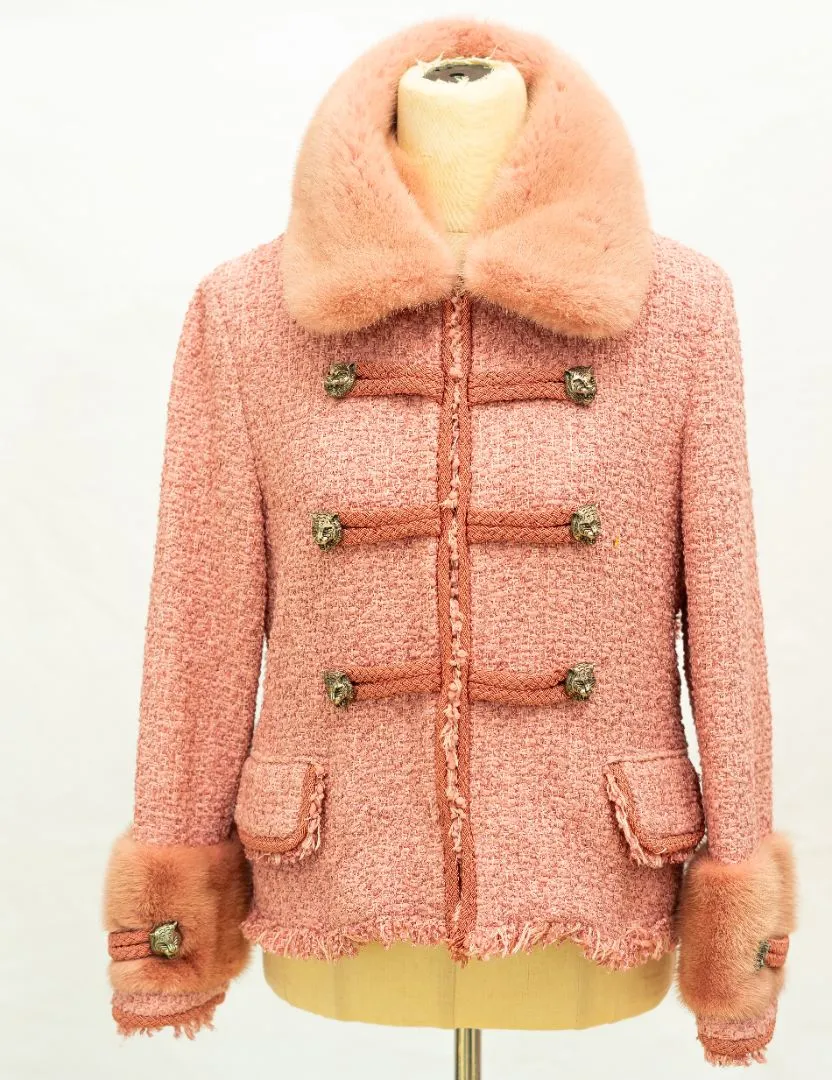 Gucci Pink Tweed Jacket with Fur collar and cuffs