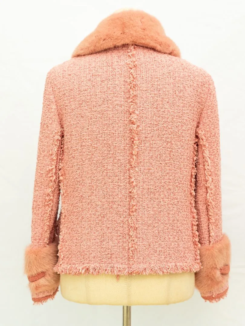 Gucci Pink Tweed Jacket with Fur collar and cuffs