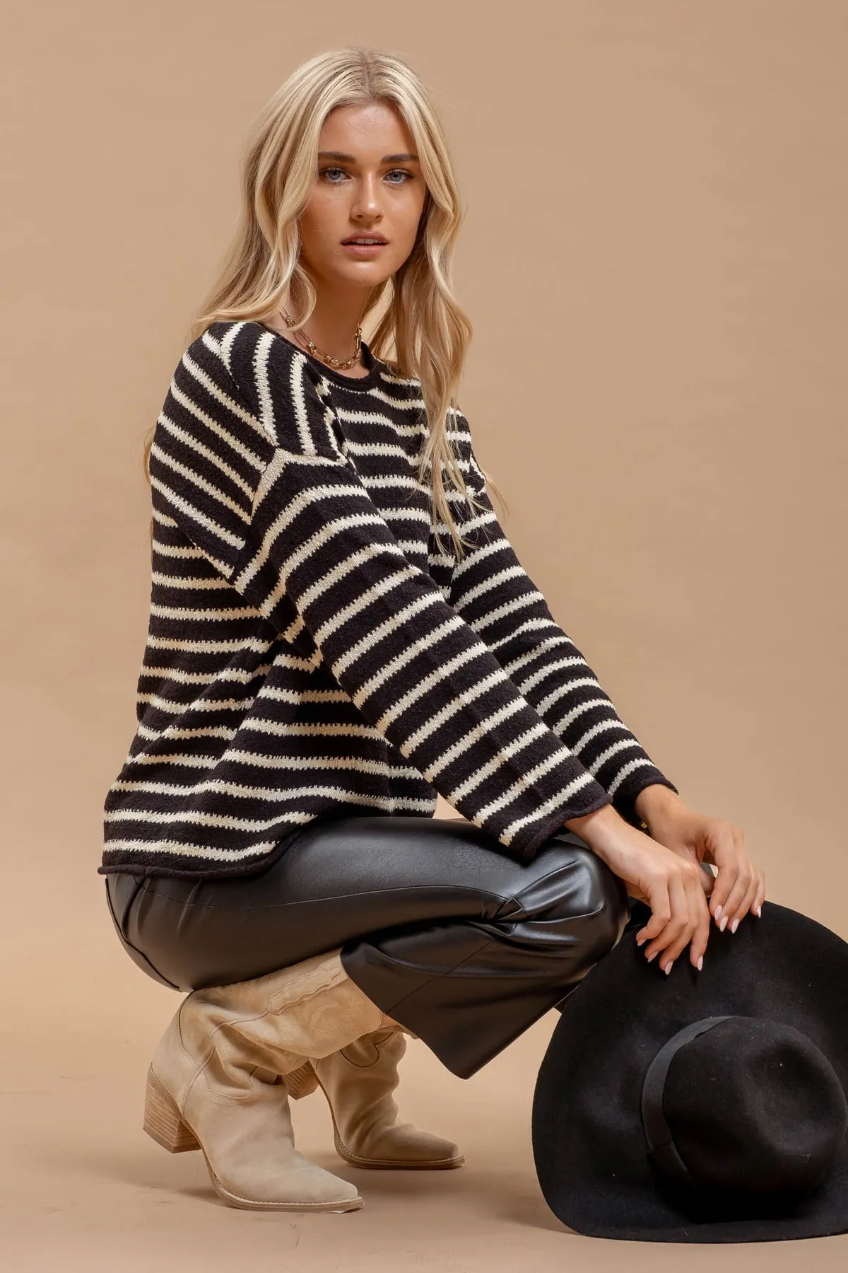 Hannah Black   Ivory Striped Sweater