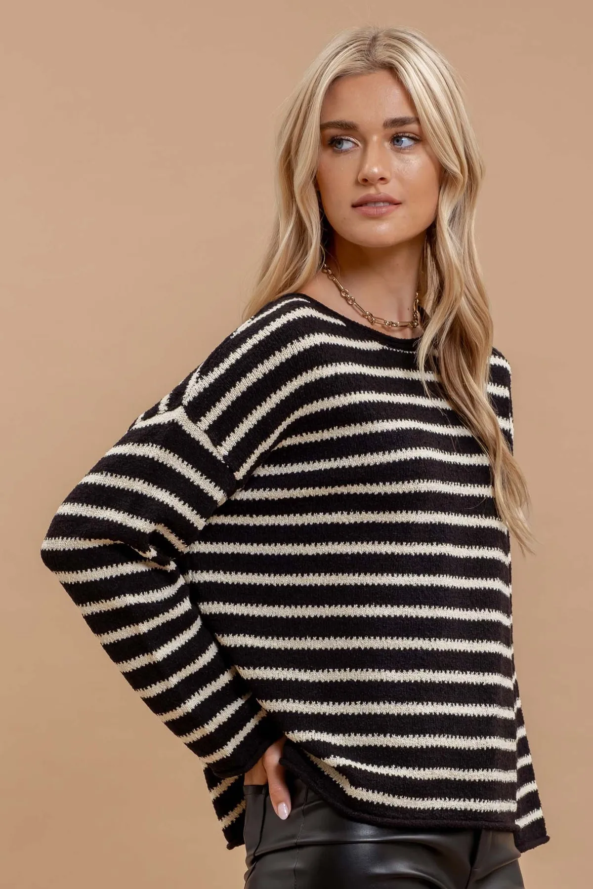 Hannah Black   Ivory Striped Sweater
