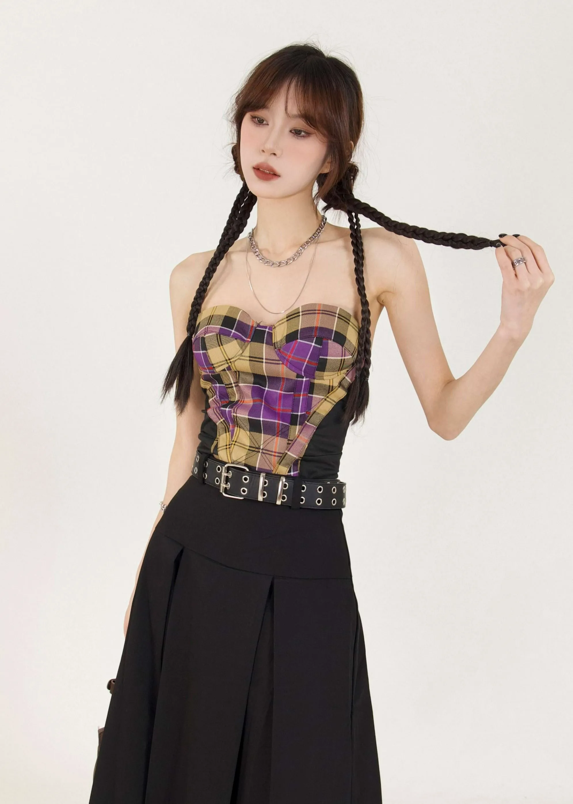 Heart Shape Plaid Tube Top