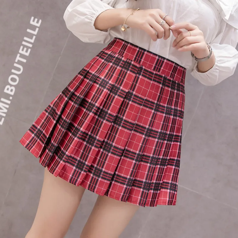 High Waist Skirt Summer Student Korean Chequered Elastic Slim Look Fresh Looking Pleated Women Skirt
