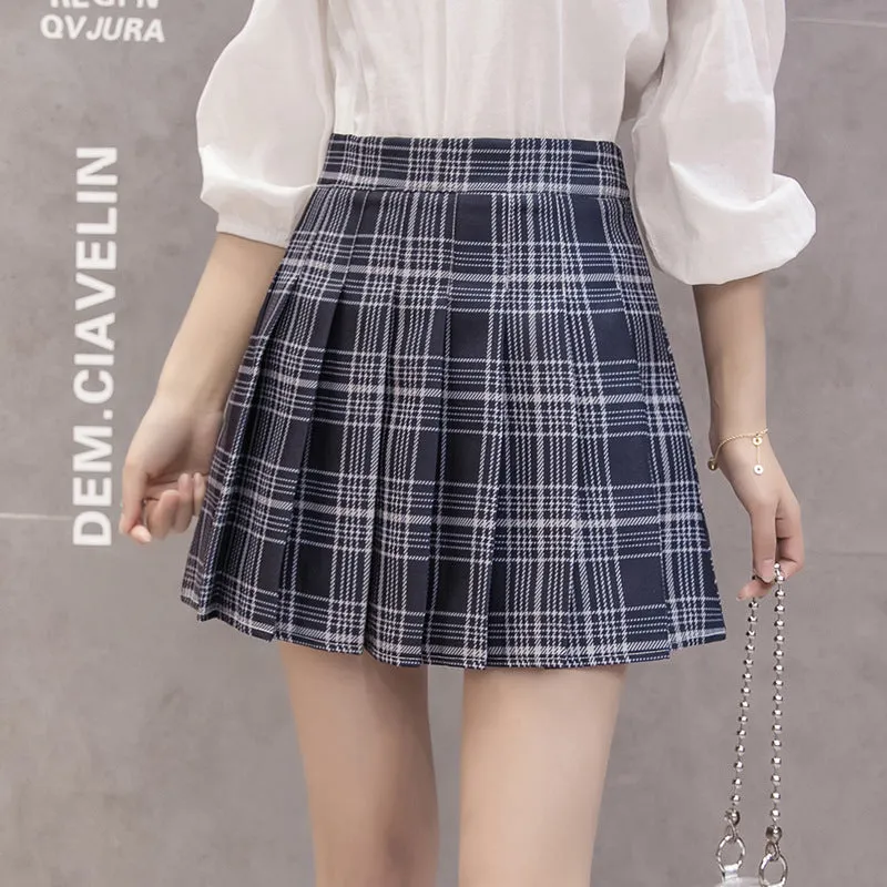 High Waist Skirt Summer Student Korean Chequered Elastic Slim Look Fresh Looking Pleated Women Skirt