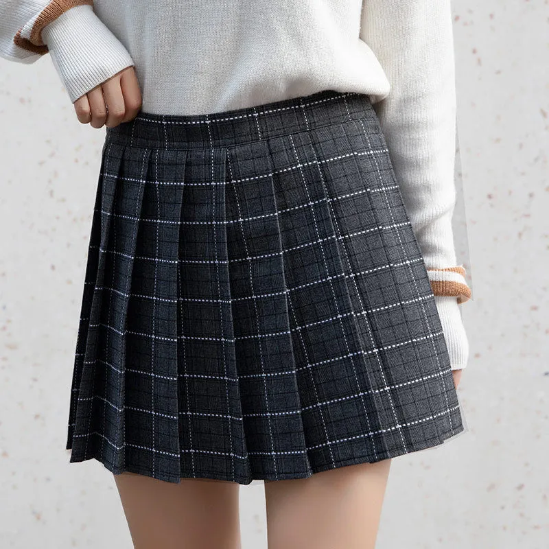 High Waist Skirt Summer Student Korean Chequered Elastic Slim Look Fresh Looking Pleated Women Skirt