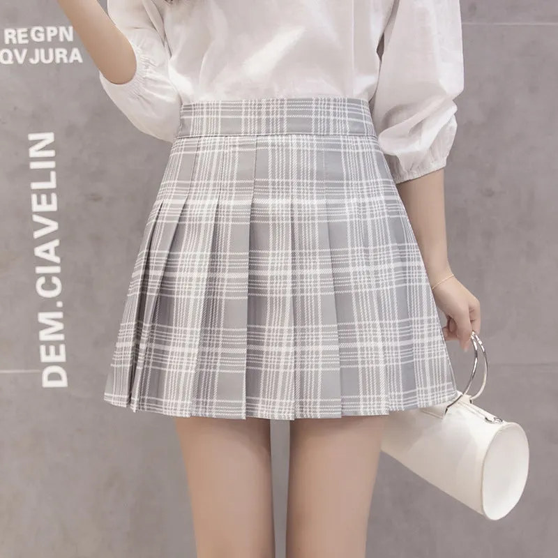 High Waist Skirt Summer Student Korean Chequered Elastic Slim Look Fresh Looking Pleated Women Skirt