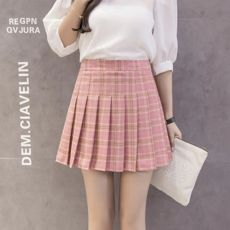 High Waist Skirt Summer Student Korean Chequered Elastic Slim Look Fresh Looking Pleated Women Skirt