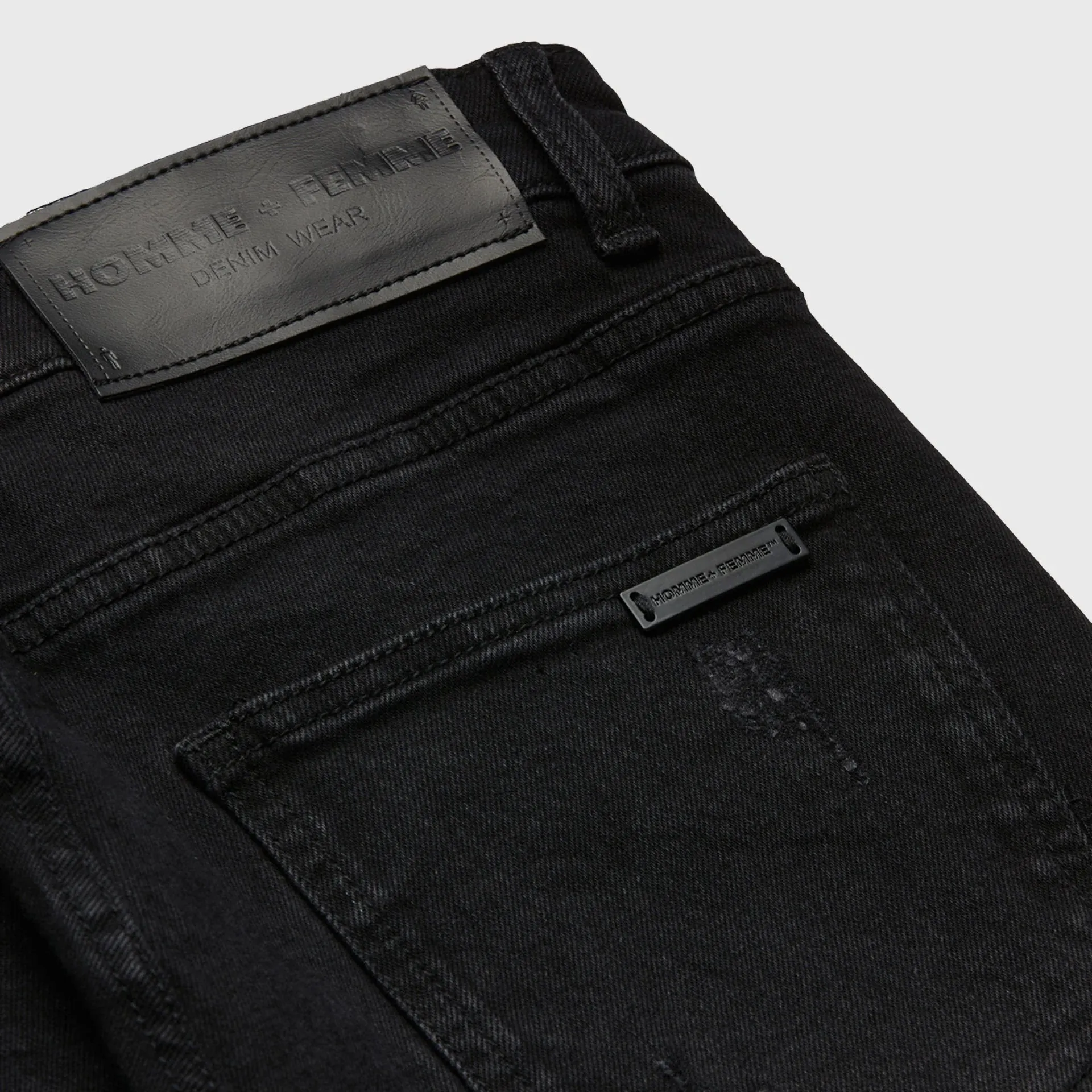 Homme   Femme Letterman Denim Black w/White