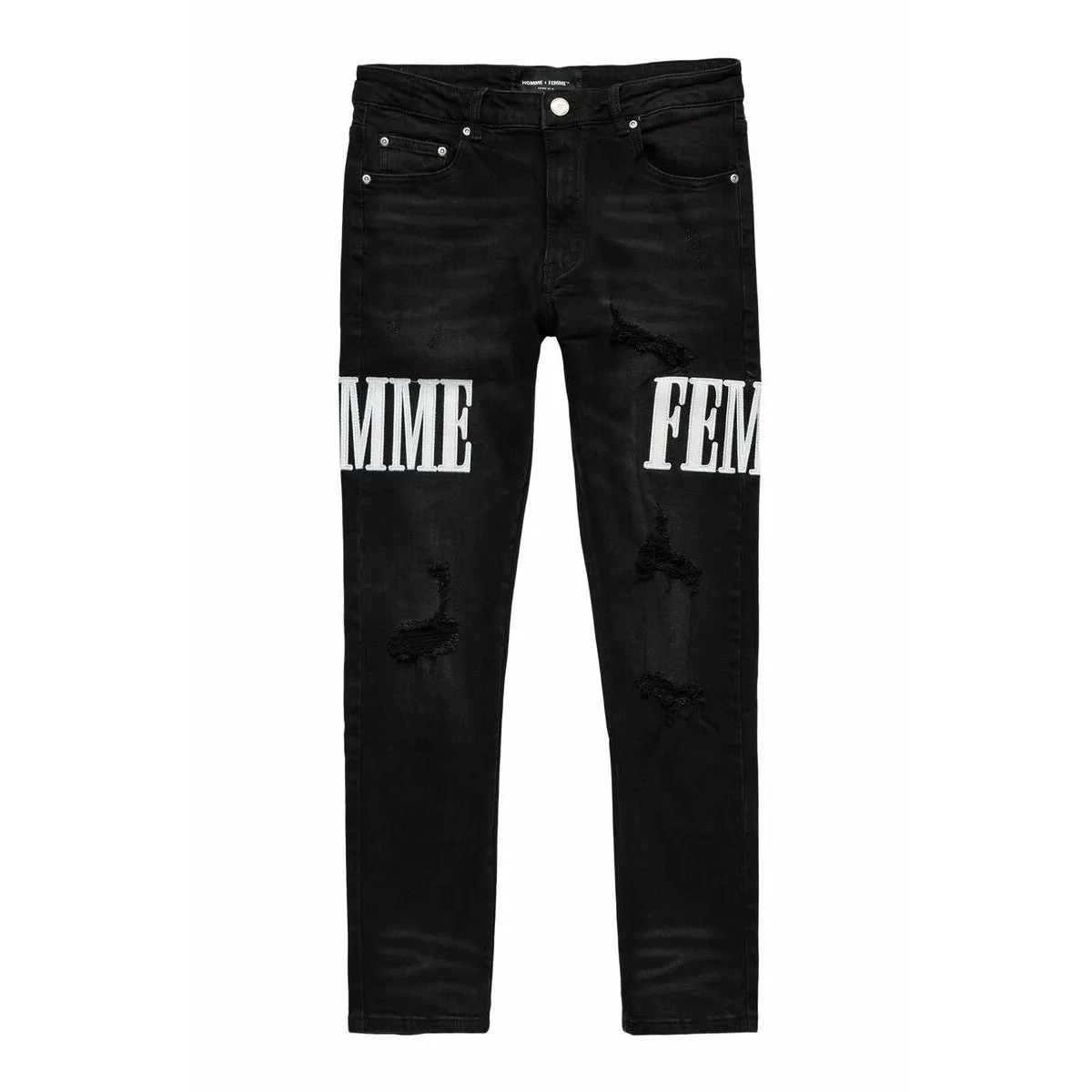 Homme   Femme Letterman Denim Black w/White
