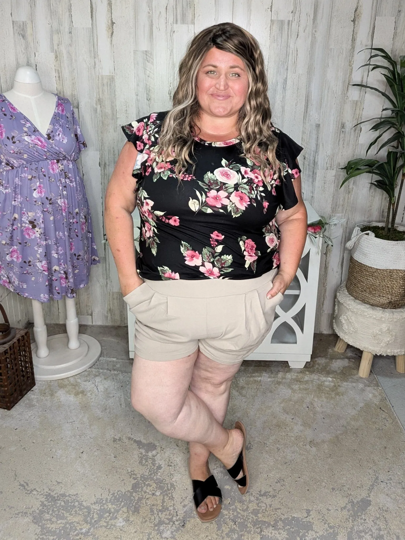 June Ruched Harem Shorts in Natural Stone
