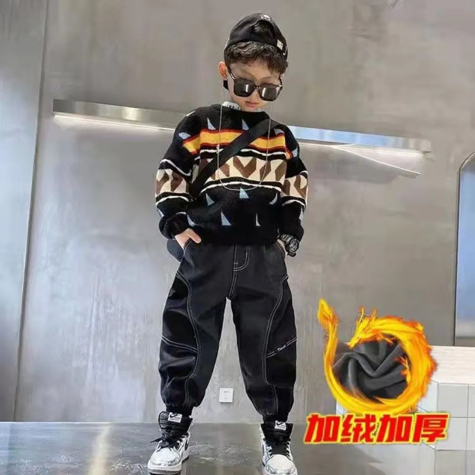 Kids Boys jeans plus velvet thickening children's warm casual denim Jeans - BJN0107