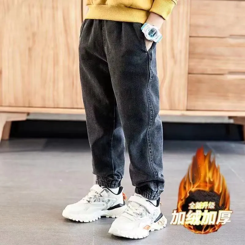 Kids Boys jeans plus velvet thickening children's warm casual denim Jeans - BJN0107