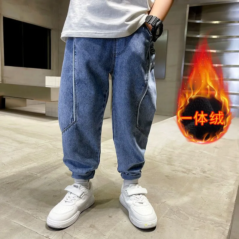 Kids Boys jeans plus velvet thickening children's warm casual denim Jeans - BJN0107