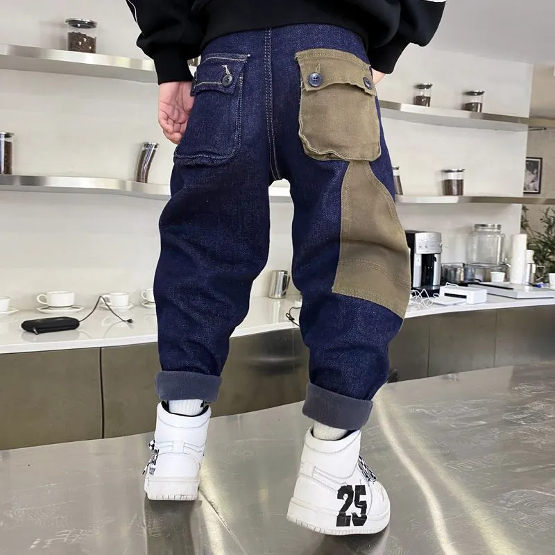 Kids Boys jeans plus velvet thickening children's warm casual denim Jeans - BJN0107
