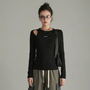 Layered Open Shoulder Simple T-Shirt