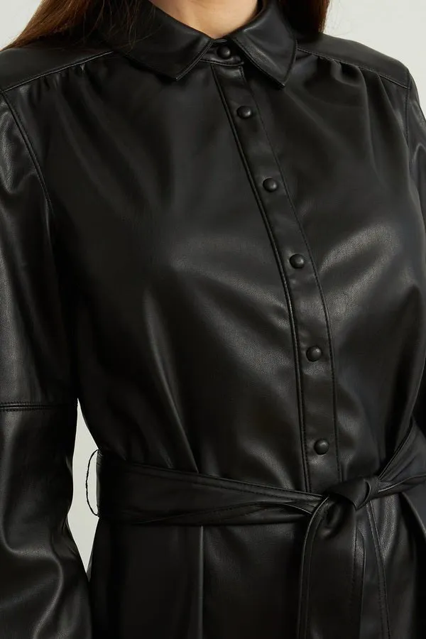 Leatherette Shirt Dress