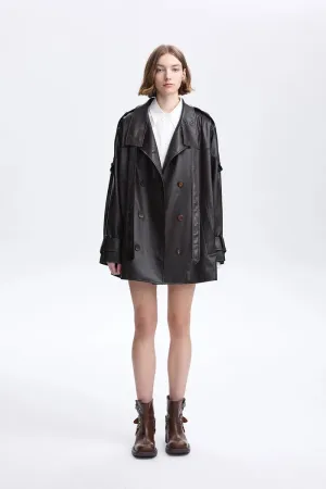 Liu Cape Oversized Short Trench Coat in Vegan Leather