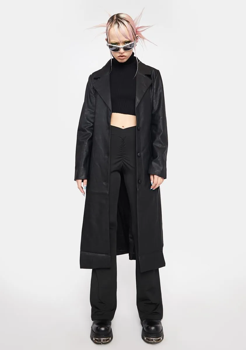 Long Vegan Leather Trench Coat