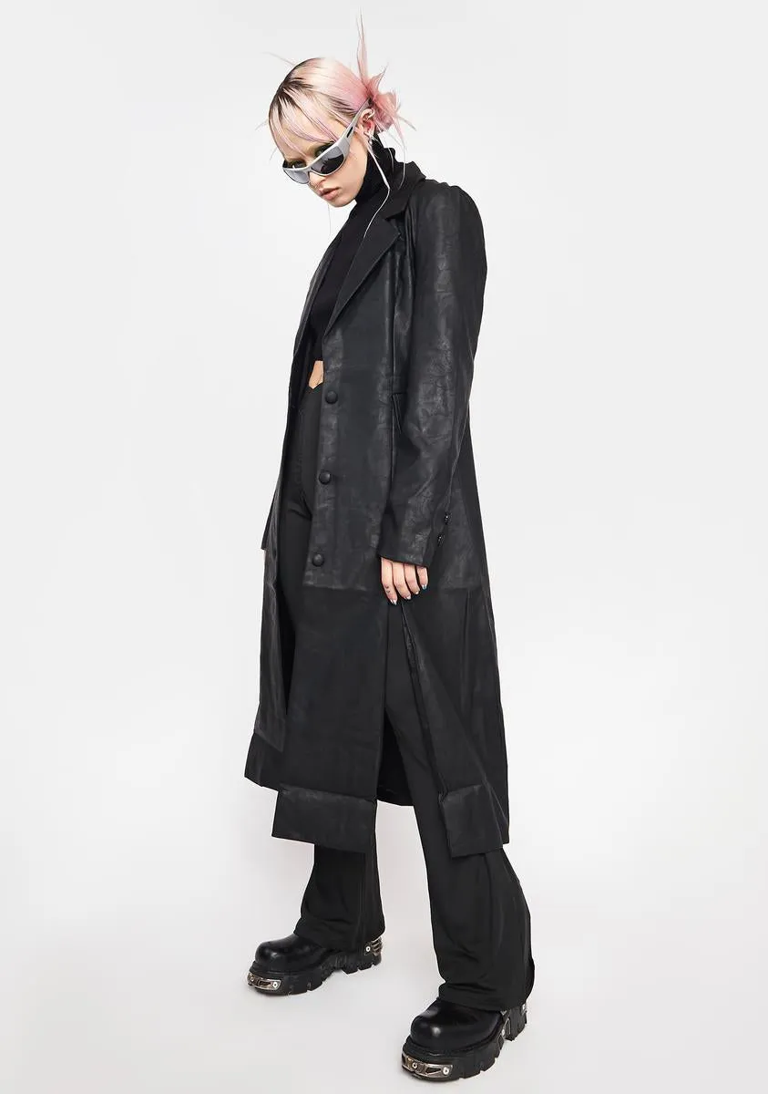Long Vegan Leather Trench Coat