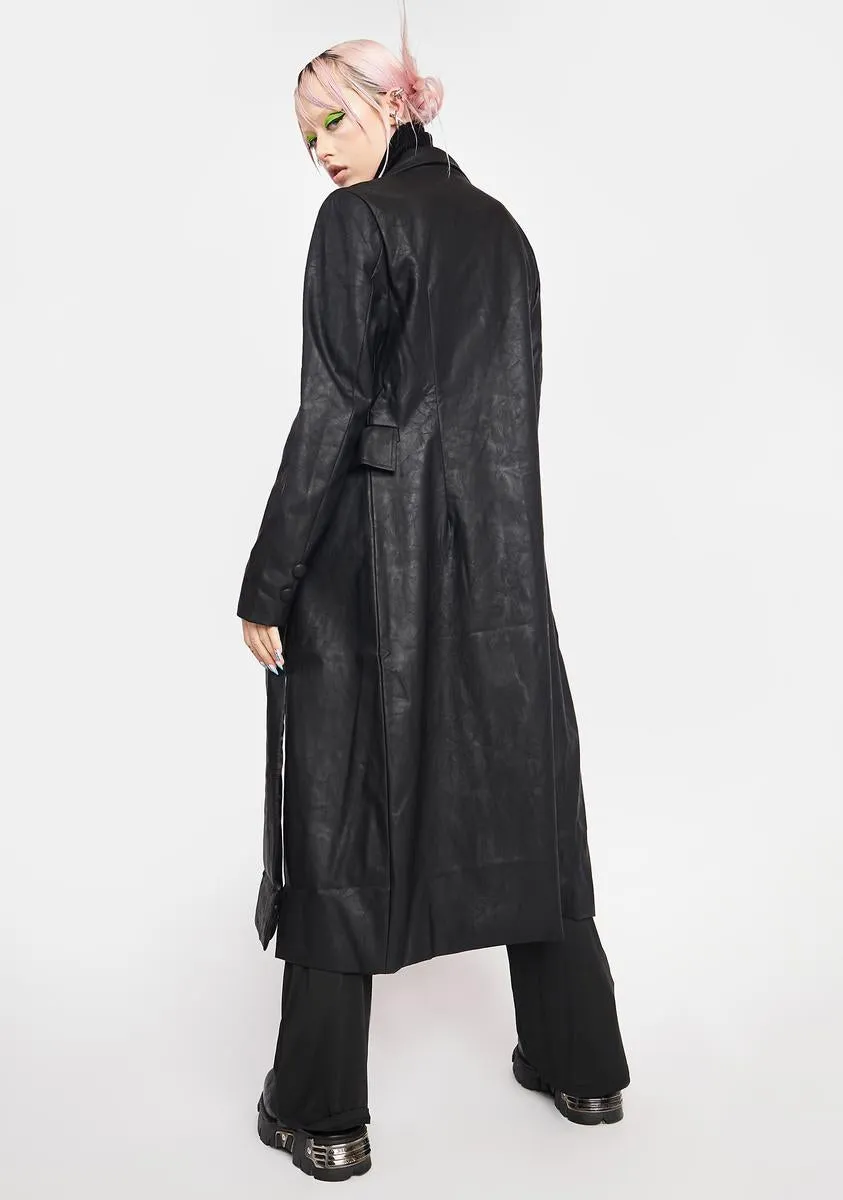 Long Vegan Leather Trench Coat