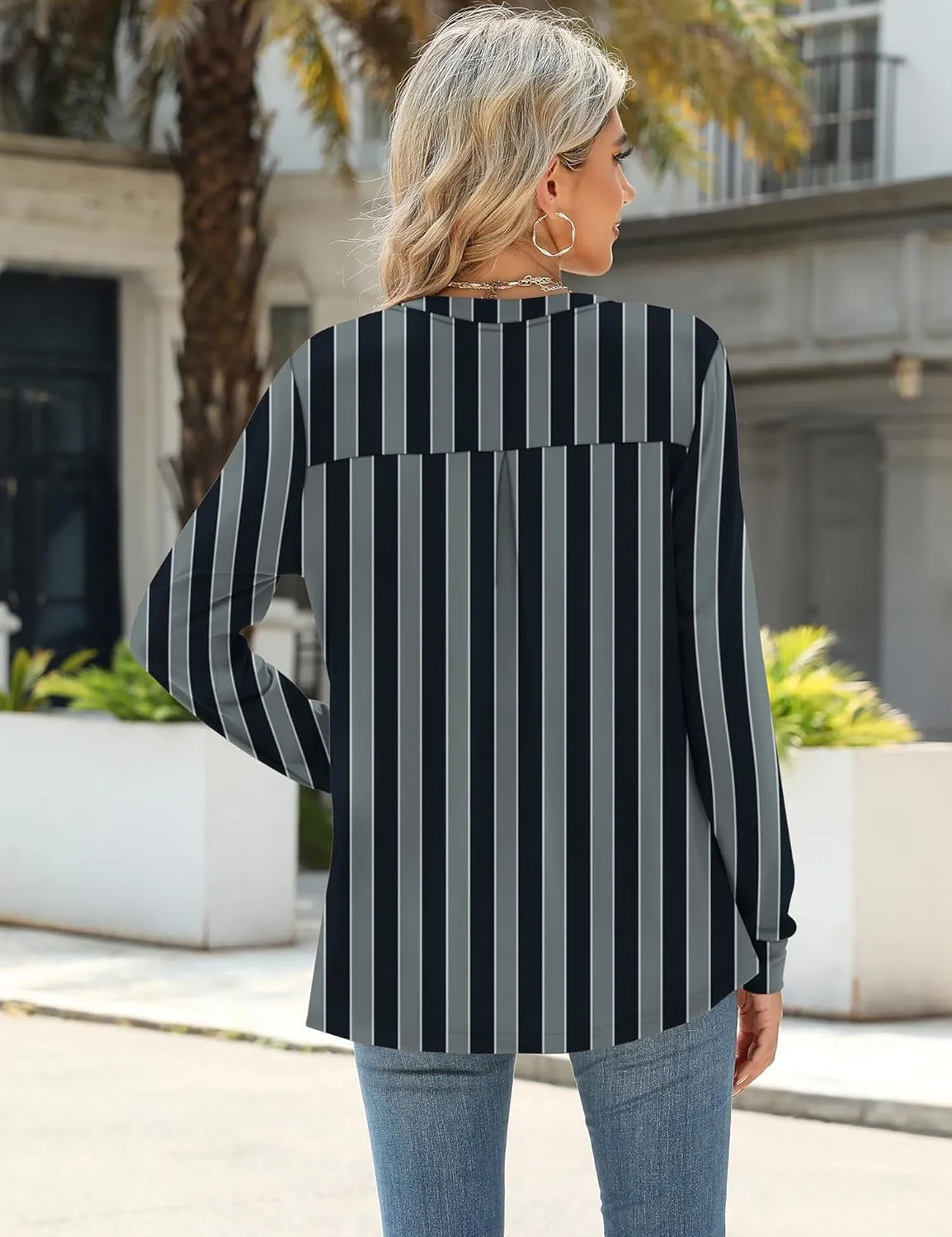 Micoson Womens Tops Dressy Casual Long Sleeve Business Shirts V Neck Pleated Work Blouses Loose Fit Fall Trendy Knit Top