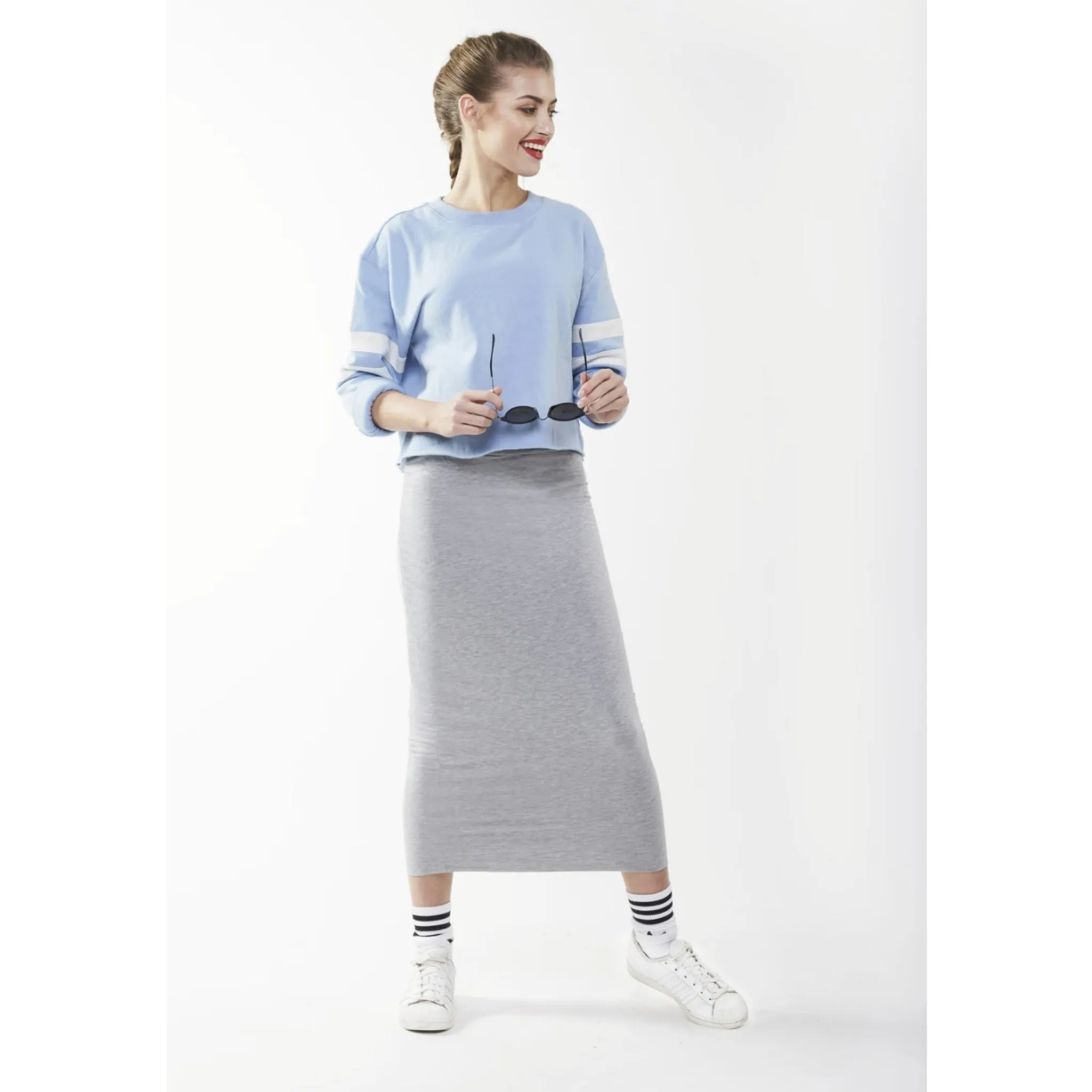 Midi Tube Skirt: Heather Grey