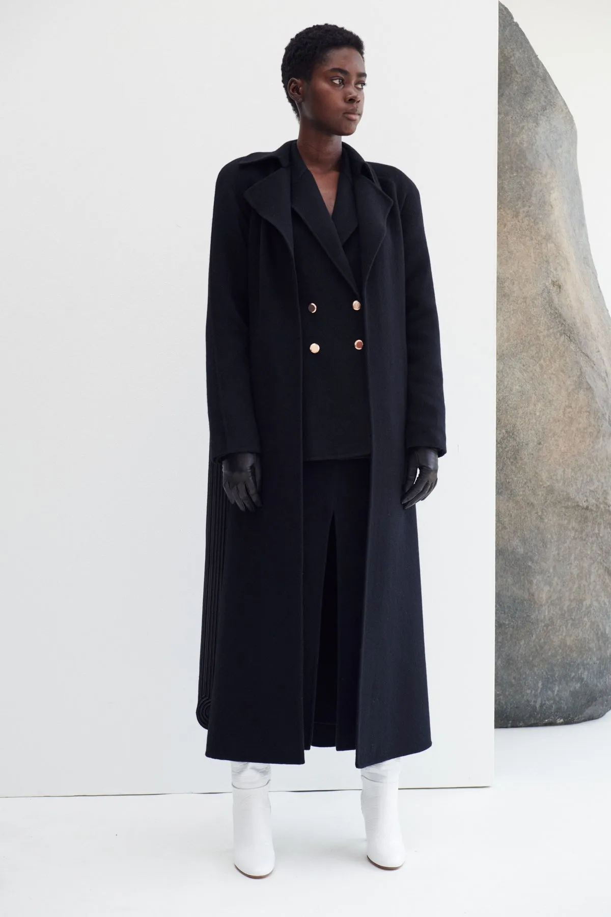Morelos Midi Skirt in Black Double-Face Recycled Cashmere