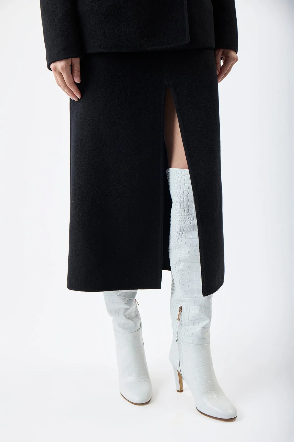 Morelos Midi Skirt in Black Double-Face Recycled Cashmere