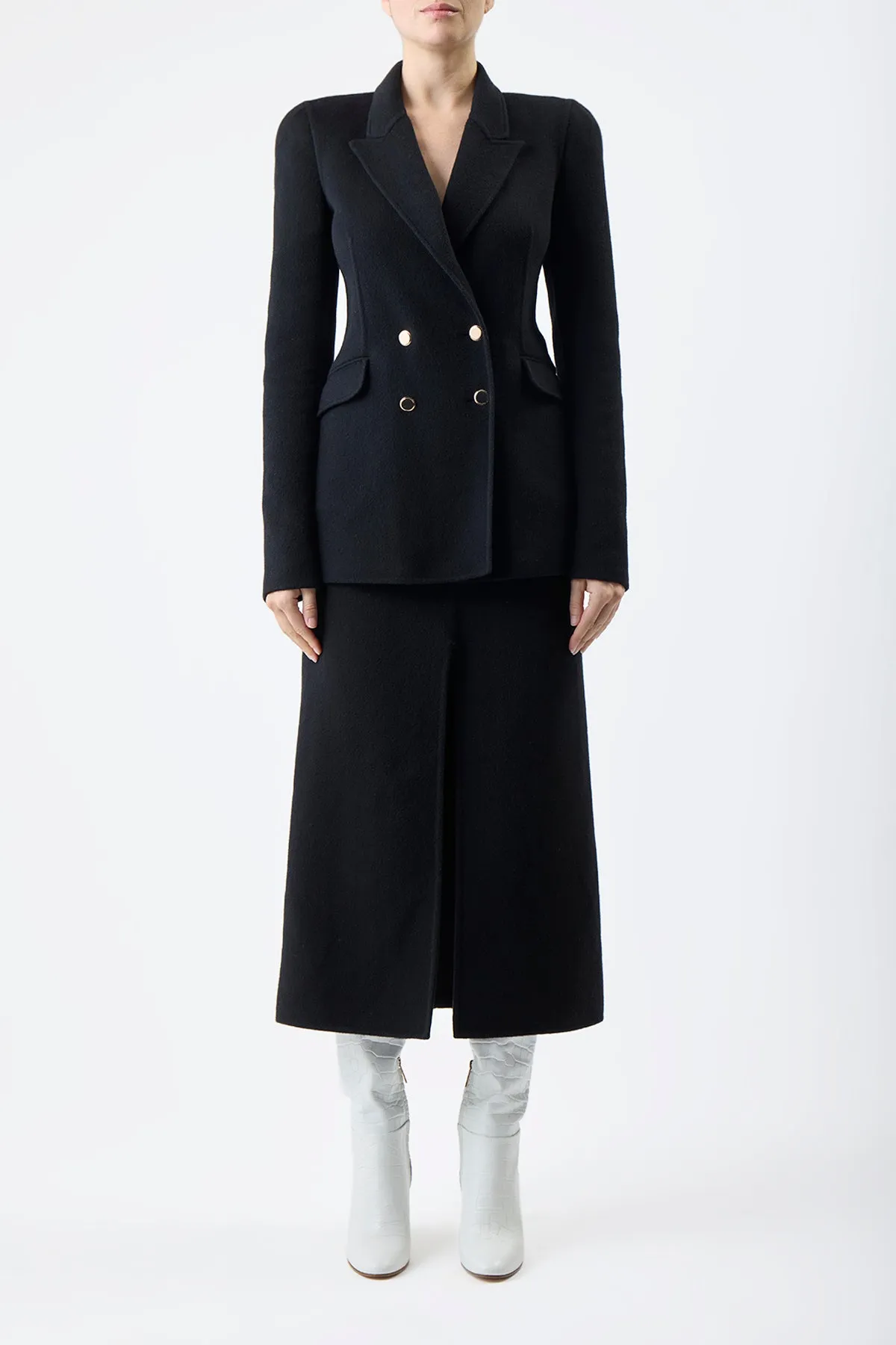 Morelos Midi Skirt in Black Double-Face Recycled Cashmere