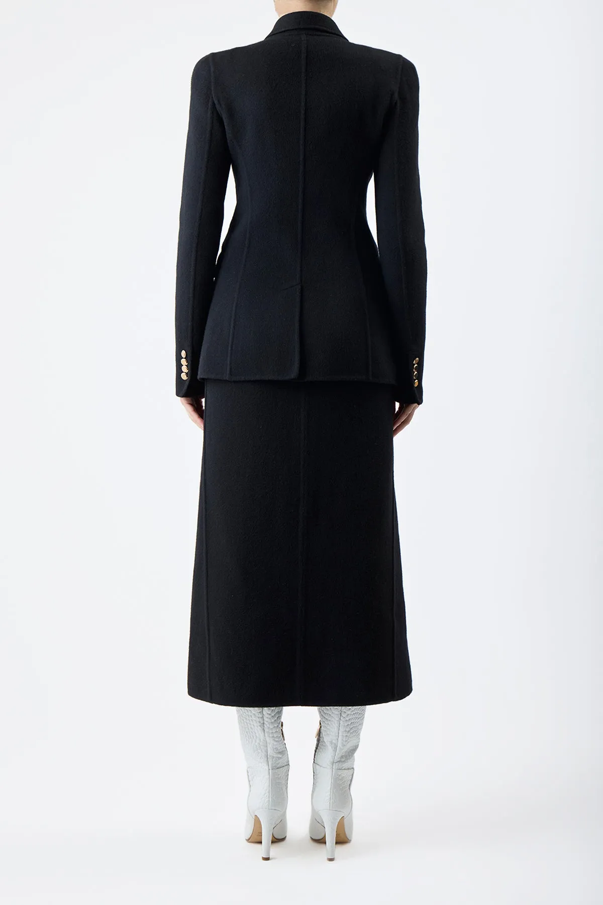 Morelos Midi Skirt in Black Double-Face Recycled Cashmere