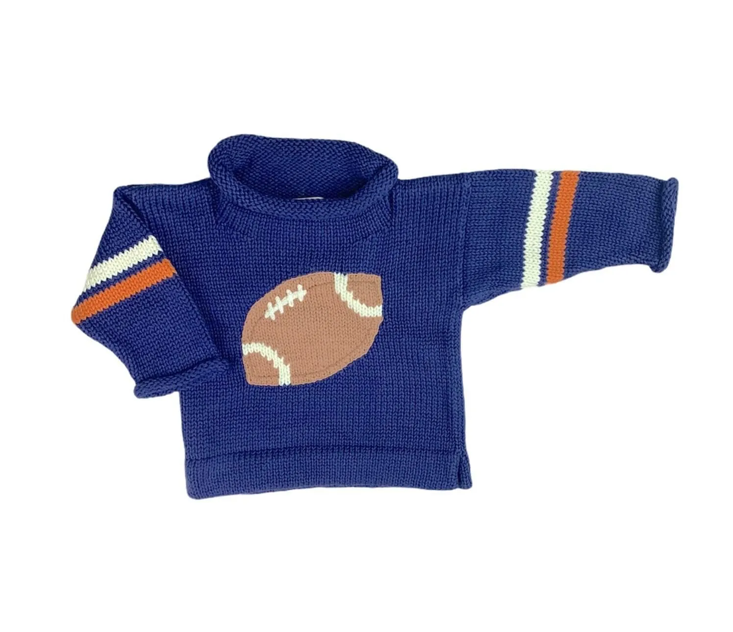Navy and Orange Football Roll Neck Sweater