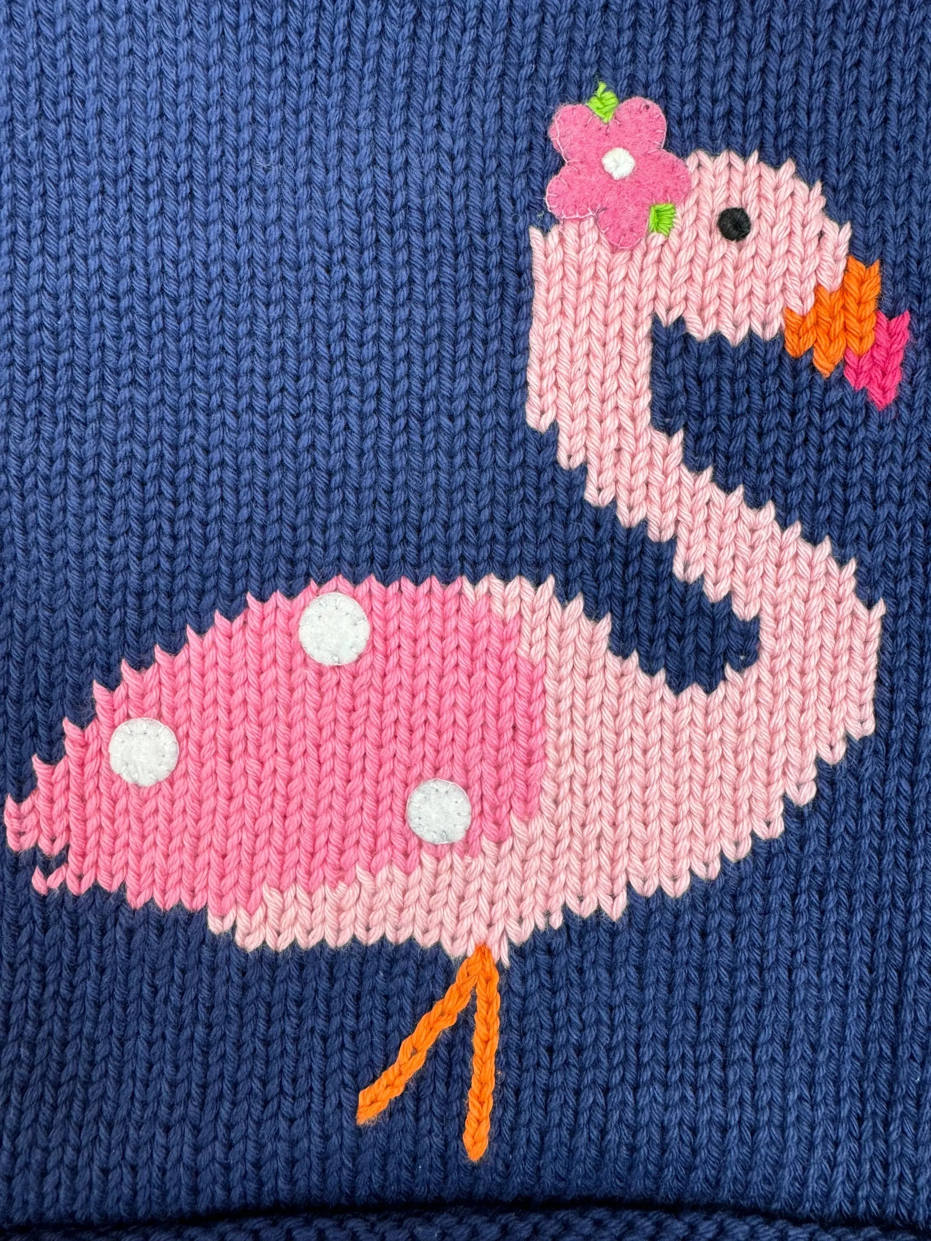 Navy Flamingo Roll Neck Sweater
