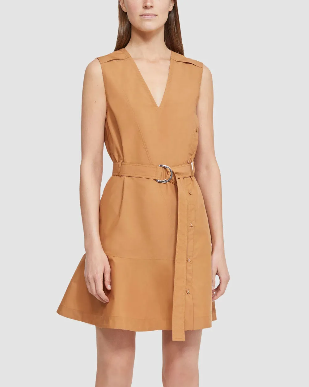 Ochre Sleeveless Poplin Belted Dress