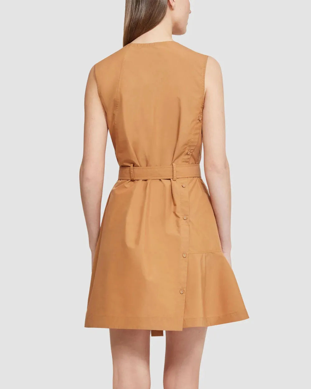 Ochre Sleeveless Poplin Belted Dress