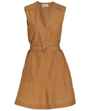 Ochre Sleeveless Poplin Belted Dress