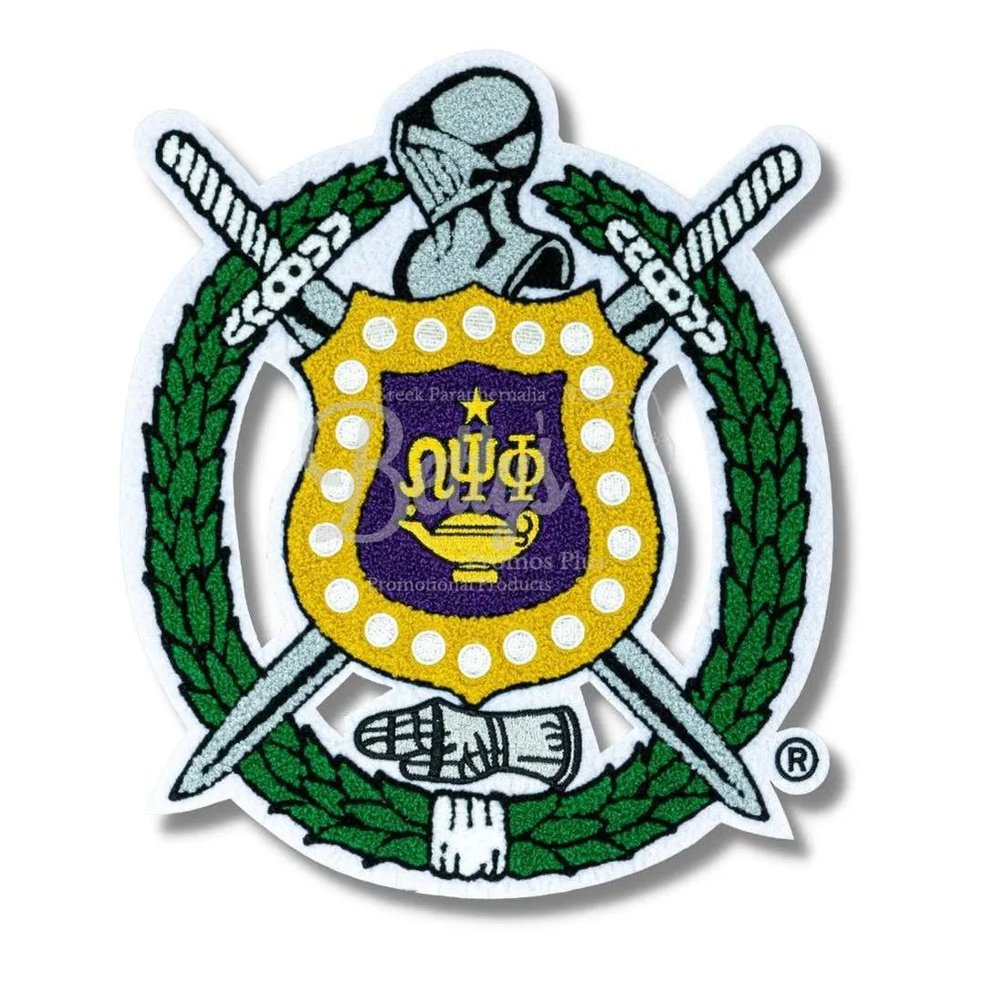 Omega Psi Phi ΩΨΦ Chenille Shield with White Background Embroidery Patch